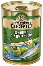 Оливки FILIPPO BERIO, с анчоусом, ж/б, 300 г