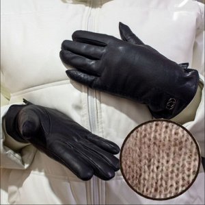 Перчатки женские кожаные черные логотип GG шерсть