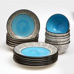 Набор керамической посуды &quot;Восточный&quot;, 18 предметов: 6 шт-20 см, 6 шт-25 см, 6 шт-15 см, 700 мл , синий, 1 сорт, Иран