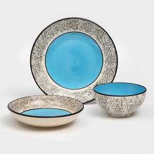 Набор керамической посуды "Восточный", 18 предметов: 6 шт-20 см, 6 шт-25 см, 6 шт-15 см, 700 мл , синий, 1 сорт, Иран