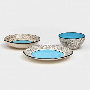 Набор керамической посуды "Восточный", 18 предметов: 6 шт-20 см, 6 шт-25 см, 6 шт-15 см, 700 мл , синий, 1 сорт, Иран
