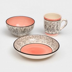 Набор керамической посуды "Алладин", 3 предмета: салатник 700 мл, тарелка 20 см, кружка 350 мл, розовый, 1 сорт, Иран