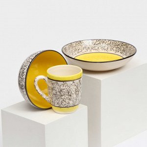 Набор посуды "Алладин", керамика, желтый, 3 предмета: салатник 700 мл, тарелка 20 см, кружка 350 мл, 1 сорт, Иран