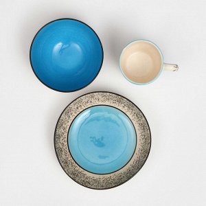 Набор посуды "Алладин", керамика, синий, 3 предмета: салатник 700 мл, тарелка 20 см, кружка 350 мл, 1 сорт, Иран
