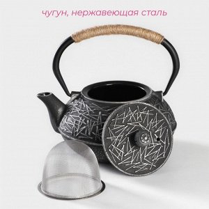Чайник Доляна «Хрома», 800 мл, с ситом, эмалированное покрытие внутри, чугун, серый