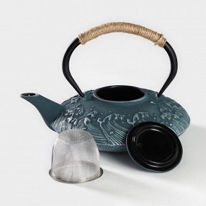 Чайник чугунный Доляна «Ялонг», 800 мл, с ситом, цвет голубой