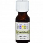 Aura Cacia, 100%-ное чистое эфирное масло, базилик, освежающее, 0,5 жидких унций (15 мл)