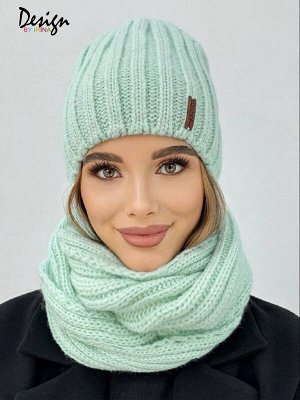 Design by Irina Вязаный комплект «Аида» (снежн.мята) с натуральным помпоном