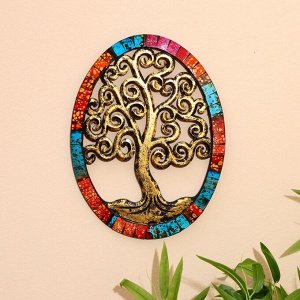 Панно настенное "Древо жизни" дерево, стекло 40х30 см