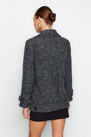 Черное пальто с принтом свободного размера и широким вырезом меланжевого цвета