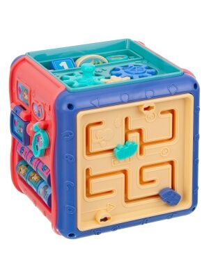 Куб логический  "Elefantino" сортер, шестерёнки, часики, лабиринт с машинками, головоломка, в/к 19*1