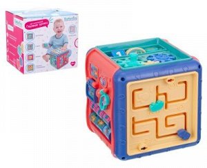 Куб логический  "Elefantino" сортер, шестерёнки, часики, лабиринт с машинками, головоломка, в/к 19*1