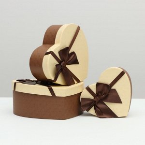 Набор подарочных коробок 3 в 1 Сердца, коричневый, 21x19x9 - 15.5x14x6 см