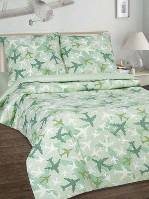 Детское постельное белье "Самолетики зеленые" 1,5 спальный комплект