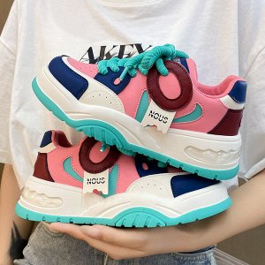 Женские кроссовки на шнуровке, цвет розовый/голубой