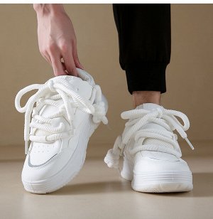 Мужские кроссовки, с объемными шнурками, цвет белый