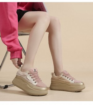 Женские кроссовки утепленные, с мехом, цвет золотистый/розовый