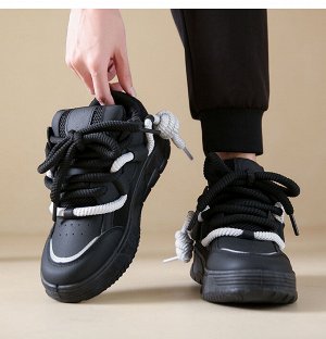 Мужские кроссовки, с объемными шнурками, цвет черный