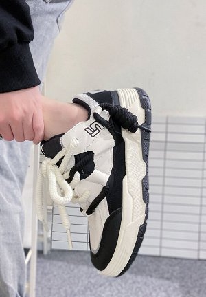 Мужские кроссовки, с объемными шнурками, цвет бежевый/черный