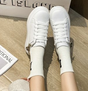 Женские кеды на платформе, декор "мишка", цвет белый/бежевый