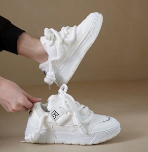 Мужские кроссовки, с объемными шнурками, цвет белый
