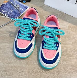 Женские кроссовки на шнуровке, цвет розовый/голубой
