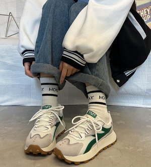Женские кроссовки, с сетчатыми вставками, цвет зеленый/серый