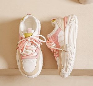 Женские кроссовки на шнуровке, цвет белый/розовый