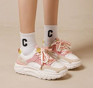 Женские кроссовки на шнуровке, цвет белый/розовый