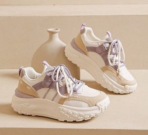 Женские кроссовки на шнуровке, цвет белый/фиолетовый