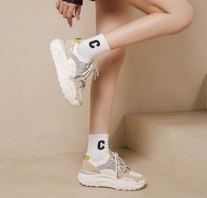 Женские кроссовки на шнуровке, цвет белый/бежевый/серый
