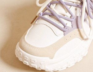 Женские кроссовки на шнуровке, цвет белый/бежевый/серый