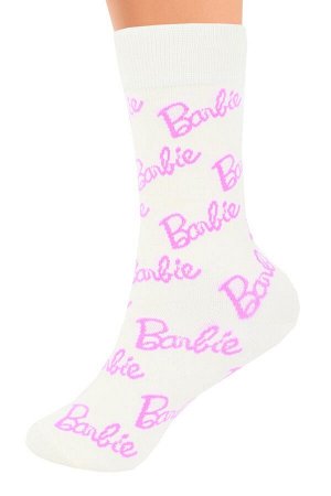 Носки женские белые х/б с надписями "Barbie"