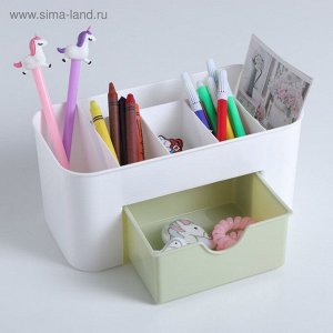 Подставка - органайзер для канцелярии «Эргономика», 21*10,5*10 см, 6 секций, белый/зелёный