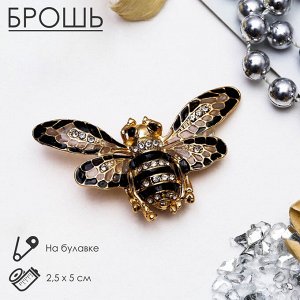 Брошь "Пчела" с ажурными крыльями, цвет чёрно-белый в золоте