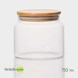Банка для сыпучих продуктов BellaTenero «Эко», 750 мл, 12*10.5 см, с бамбуковой крышкой, стекло, прозрачная
