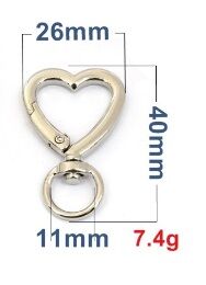 Карабин с кольцом "Сердце" для рукоделия, сумок, размер 26*40 мм, 1 шт.