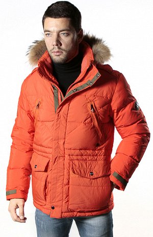 Куртка мужская (оранжевый) пуховик с мехом