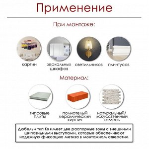 Дюбель ТУНДРА, тип K, распорный, с шипами, полипропиленовый, 5х40 мм, фасовка 50 шт