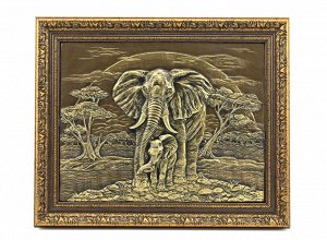 Барельеф-Картина "Слон со слоненком" 420*340мм.