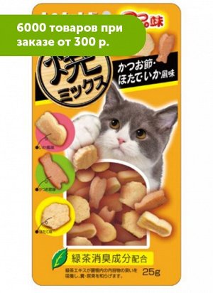 Лакомство INABA Yakimiksu для кошек Снеки со вкусом Кацуобуси, Кальмара и Морского гребешка 25гр
