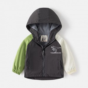 WAPYPY Куртка для мальчика, цвет темно-серый/зеленый, принт "Динозаврик"