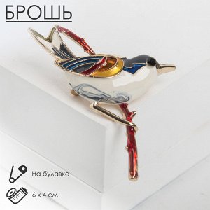 QF Брошь «Птичка» чижик, цветная в золоте