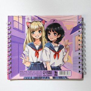 Блокнот двойной на гребне, мягкая обложка, размер 15x12 см, 48 л «Аниме»