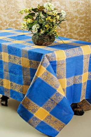 Скатерть 150*150 см, полульняная ткань (Традиция, синий)