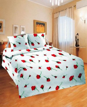 Комплект постельного белья 1,5-спальный, с вырезом "ромб",  бязь Шуйская ГОСТ (Роза, красный)