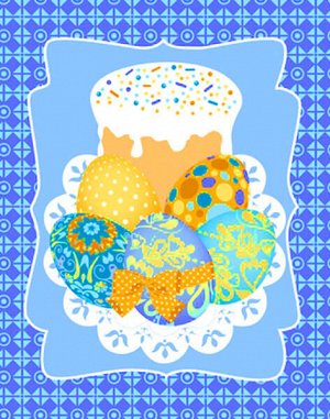 Комплект вафельных полотенец 48*60 см, 3 штуки (Пасхальная открытка, голубой)