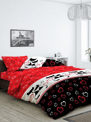 "Мастерская снов" Комплект постельного белья с влюбленными кошками, бязь, 100% хлопок, размер 1,5 спальный