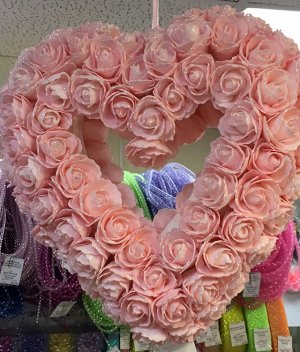 МН02-3 Сердце-латексные цветы, розовый, 35 х 40 см