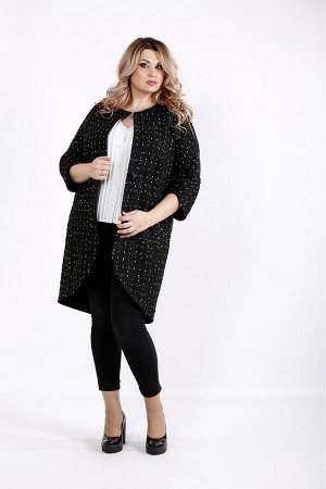Модное черное пальто с белыми точками | t0920-2